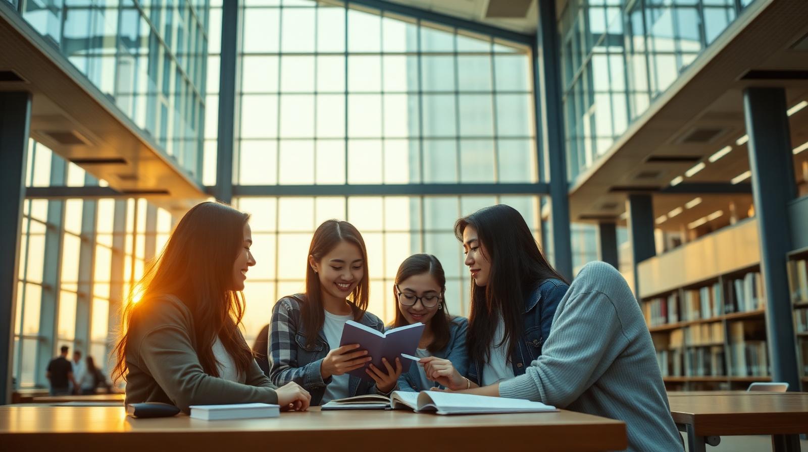 Students studying at a global university library